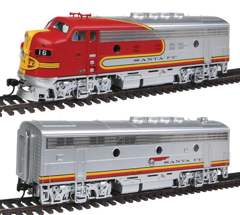 WalthersProto EMD F3A-B Set Modernized 16 Class - Tsunami(R) Sound & DCC -- Santa Fe #16C, 16B (Warbonnet; silver, red; Long Bonnet Version) - 920-41275