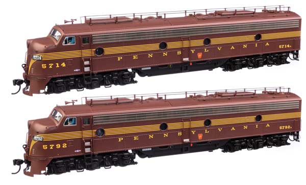 WalthersProto EMD E8 A-A with LokSound 5 Sound & DCC -- Pennsylvania Railroad Class EP-22 #5714A, 5792A (Tuscan five-stripe)