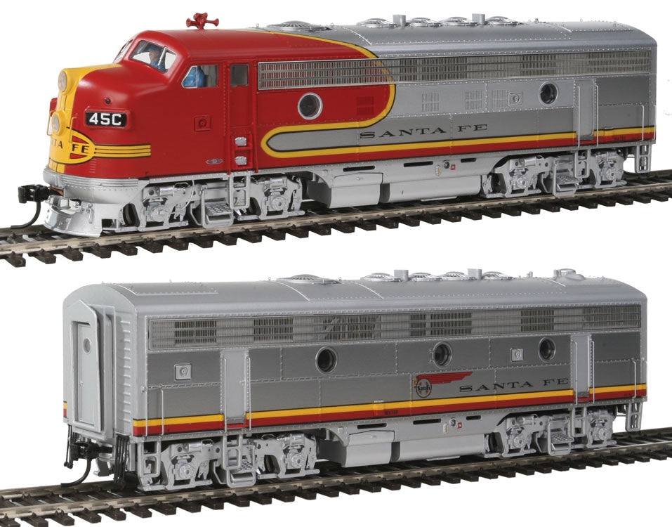 WalthersProto EMD F7A-B Set w/48" Dynamic Fan - Standard DC - San Francisco Chief -- Santa Fe #45C, 45B (Warbonnet, red, silver) - 920-47698