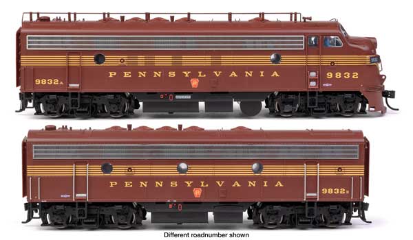 WalthersProto EMD FP7 & F7B Standard DC -- Pennsylvania Railroad EFP-15 #9832A, EH-15 #9832B (Tuscan 5-Stripe)