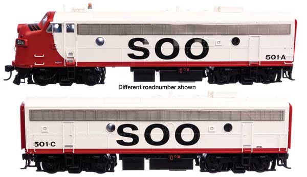 WalthersProto HO EMD FP7 & F7B Standard DC -- Soo Line #501A & 501C (white, red, black)