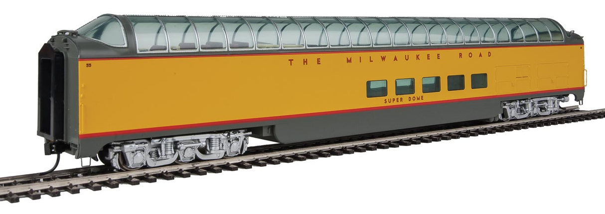Walthers Proto 85' Pullman-Standard Super Dome - Ready to Run -- Milwaukee Road 53 (Excursion Scheme, Yellow) - 920-9165Y