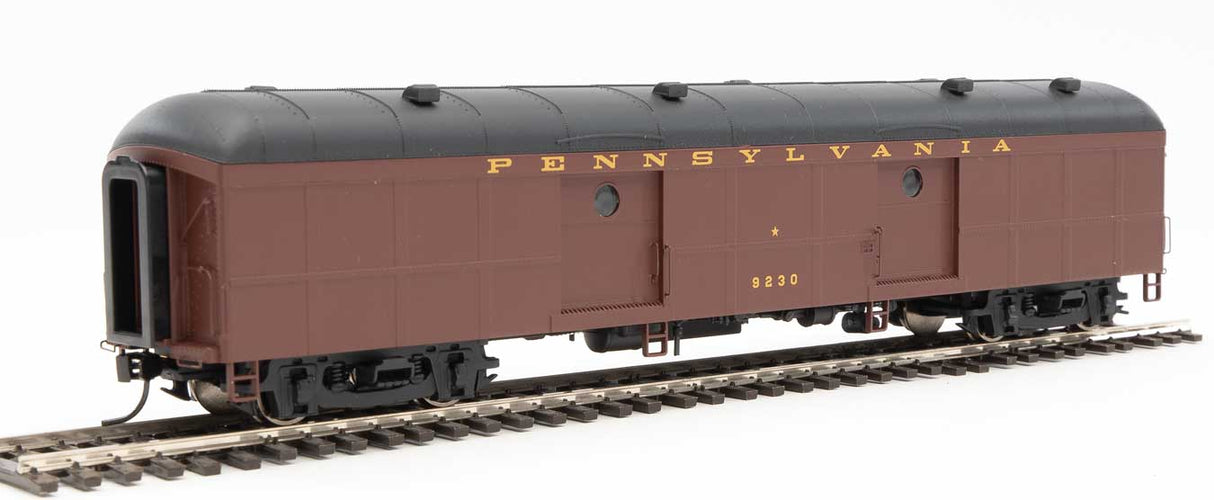 WalthersProto 60' Pennsylvania Class B60b Baggage Car w/Standard Doors -- Pennsylvania Railroad #9230 - Messenger Service (Tuscan, black, Dulux) - 920-9721