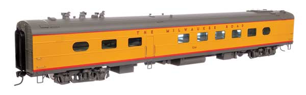 WalthersProto 85' Milwaukee Road 48-Seat Diner - City of San Francisco -- Milwaukee Road #124 (yellow, gray, red)