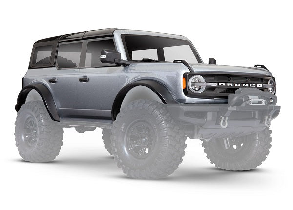 Traxxas 9211G Body, Ford Bronco (2021), Complete, Iconic Silver (painted) (includes grille, side mirrors, door handles, fender flares, windshield wipers, spare tire Mount & clipless Mounting) (requires #8080X inner Fenders) - TRA9211G