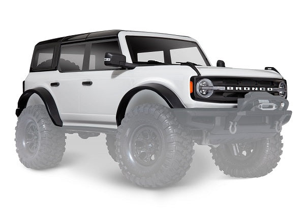 Traxxas 9211L Body, Ford Bronco (2021), Complete, Oxford White (painted) (includes grille, side mirrors, door handles, fender flares, windshield wipers, spare tire Mount, & clipless Mounting) (requires #8080X inner Fenders) - TRA9211L