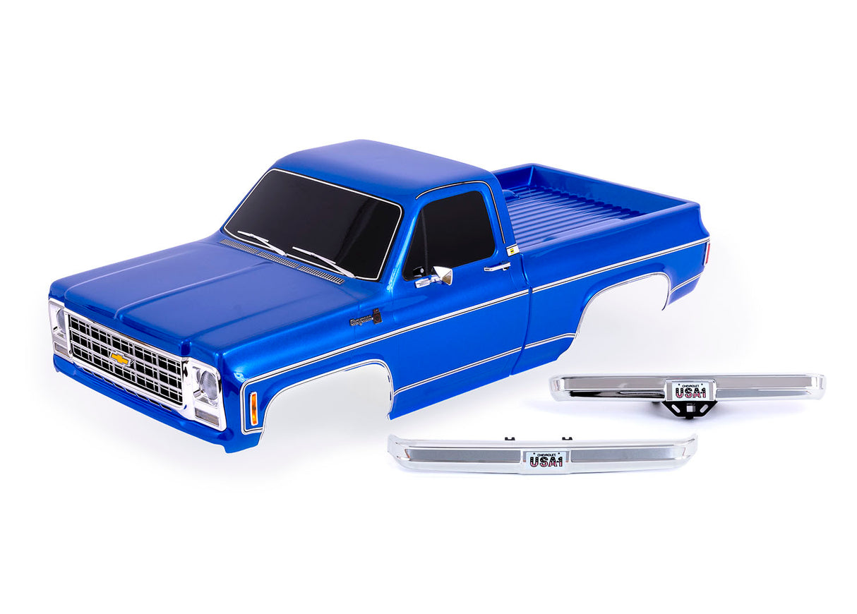 Traxxas 9212-BLUE Body, Chevrolet K10 Truck (1979), Complete, - Blue (painted, decals applied) (includes grille, side mirrors, door handles, windshield wipers, Front & Rear bumpers, clipless Mounting) (requires #9288 inner Fenders)
