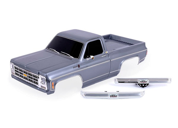 Traxxas 9212-SLVR Body, Chevrolet K10 Truck (1979), Complete, silver (painted, decals applied) (includes grille, side mirrors, door handles, windshield wipers, Front & Rear bumpers, clipless Mounting) (requires #9288 inner Fenders)