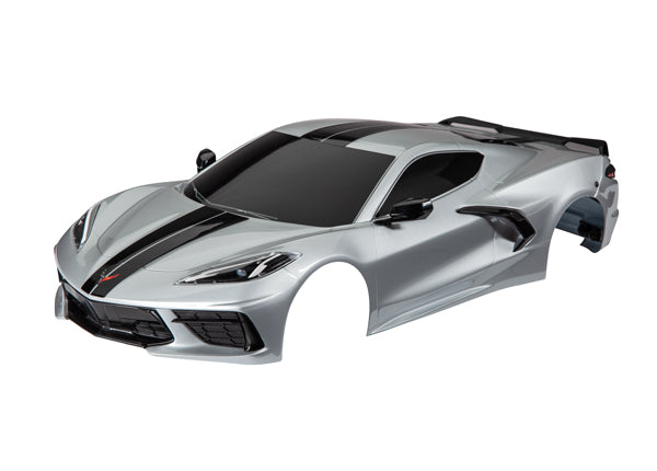 Traxxas 9311T Body, Chevrolet Corvette Stingray, Complete (silver) (painted, decals applied) (includes side mirrors, spoiler, grilles, vents, & clipless Mounting) - TRA9311T