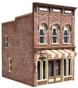 Walthers Cornerstone Vic's Barber Shop -- Kit - 2-1/2 x 3-1/2 x 3-3/8" 6.4 x 8.9 x 8.6cm - 933-3471