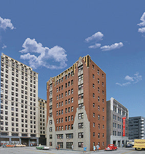 Walthers Cornerstone City Apartment Background Building -- Kit - 8-1/8 x 5-3/16 x 12-11/16" 20.6 x 13.2 x 32.2cm - 933-3770