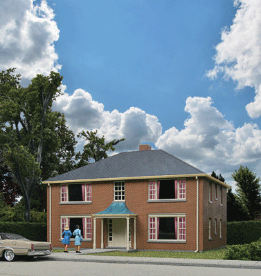 Walthers Cornerstone Four-Unit Brick Apartment Building -- Kit - 5-3/4 x 5-13/16 x 3-5/8" 14.6 x 14.7 x 9.2cm - 933-3781