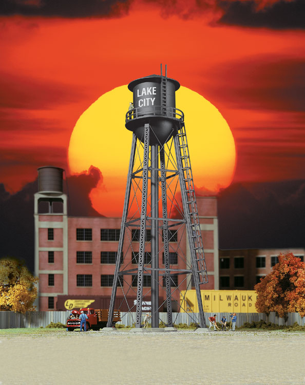 City Water Tower -- Assembled - Black - 2-3/8 x 2-3/8 x 7" 6 x 6 x 17.8cm