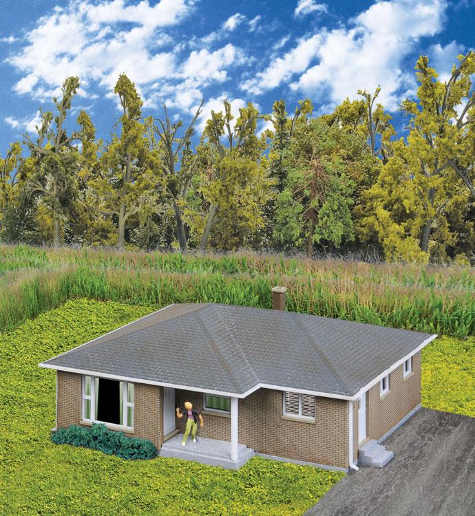 Walthers Cornerstone Brick Ranch House -- Kit - 3-1/16 x 2-9/32 x 1-1/4" 7.7 x 5.7 x 3.17cm - 933-3838