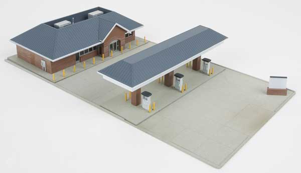 Walthers Cornerstone Modern Gas Station -- Kit - Main Building: 5-3/4 x 3-5/8 x 1-3/4" 14.6 x 9.2 x 4.4cm - 933-3885
