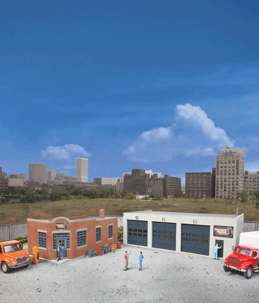 Walthers Cornerstone Express Motor Freight Lines -- Kit - Office: 4-1/4 x 4-7/8 x 2-3/8"; Garage: 4-1/16 x 7-1/8 x 2-1/2" - 933-4049