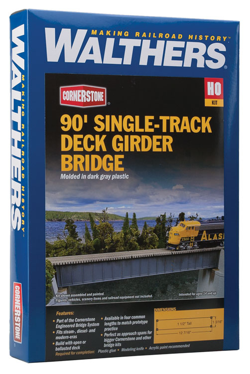 Walthers Cornerstone 90' Single-Track Railroad Deck Girder Bridge -- Kit - 12-7/16 x 1-3/16 x 1-3/16" 31.5 x 3.0 x 3.0cm - 933-4508