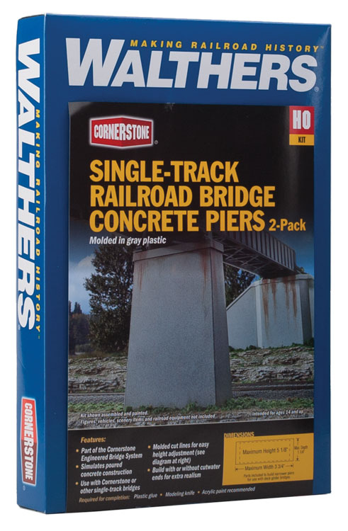 Walthers Cornerstone HO Single-Track Railroad Bridge Concrete Piers pkg(2) -- Kit - 5-1/8 x 1-1/8 x 3-3/4" 13 x 2.8 x 9.5cm (Includes Cutwater) - 933-4550