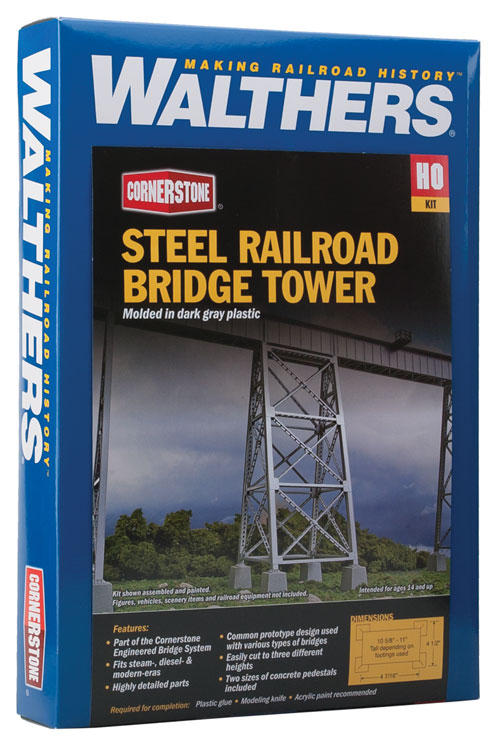 Walthers Cornerstone Steel Railroad Bridge Tower -- Kit - 4-7/16 x 4-1/2 x 11" 11.3 x 11.4 x 27.9cm - 933-4554