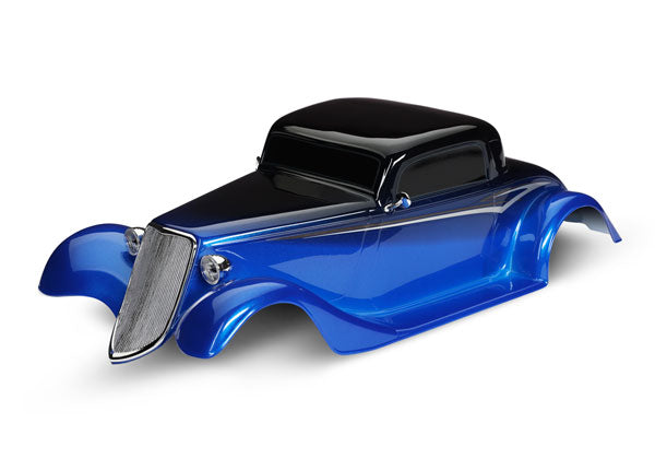 Traxxas 9333X Body, Factory Five '33 Hot Rod Coupe, Complete (blue) (painted, decals applied) (includes Front grille, side mirrors, headlights, tail lights, foam pads) - TRA9333X