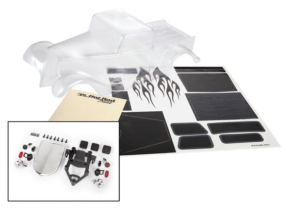 Traxxas 9335 Body, Factory Five '35 Hot Rod Truck (Clear, requires painting)/ foam pads (Front)/ Decal Sheet (includes Front grille, side mirrors, headlights, tail lights, Mounting Hardware) - TRA9335