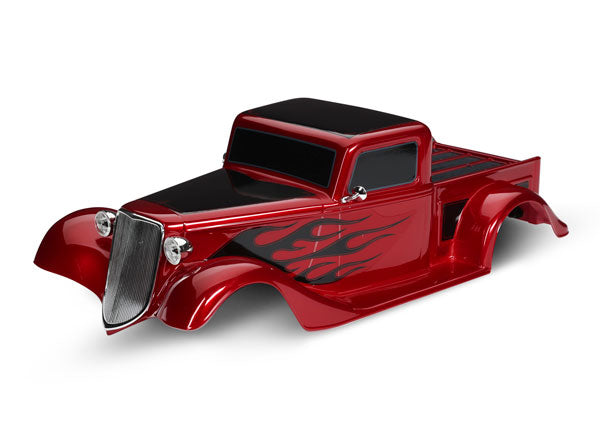 Traxxas 9335R Body, Factory Five '35 Hot Rod Truck, Complete (red) (painted, decals applied) (includes Front grille, side mirrors, headlights, tail lights, foam pads) - TRA9335R