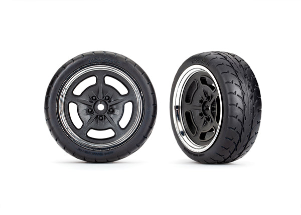 Traxxas 9372 Tires and Wheels, assembled, glued (black with chrome Wheels, 2.1' Response Tires) (Front) (2) - TRA9372