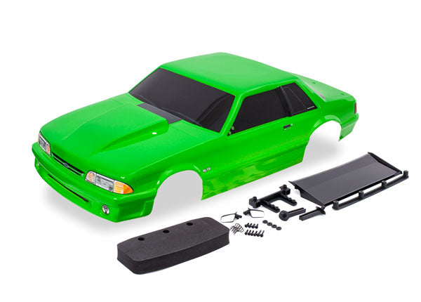 Traxxas 9421G Body, Ford Mustang, Fox Body, Green (painted, decals applied) (includes side mirrors, wing, wing retainer, Rear Body Mount posts, foam Body bumper, & Mounting Hardware)