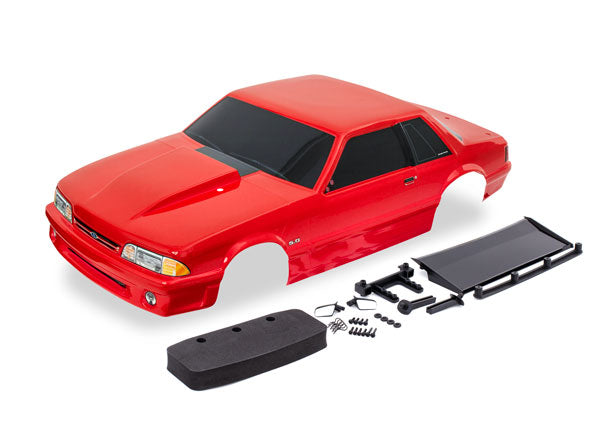 Traxxas 9421R Body, Ford Mustang, Fox Body, - Red (painted, decals applied) (includes side mirrors, wing, wing retainer, Rear Body Mount posts, foam Body bumper, & Mounting Hardware)
