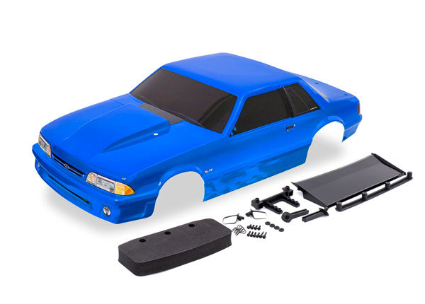 Traxxas 9421X Body, Ford Mustang, Fox Body, - Blue (painted, decals applied) (includes side mirrors, wing, wing retainer, Rear Body Mount posts, foam Body bumper, & Mounting Hardware)