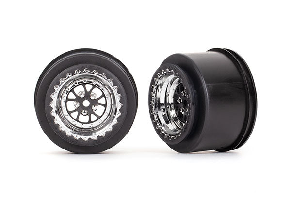 Traxxas 9473R Wheels, Weld chrome with black (Rear) (2) - TRA9473R