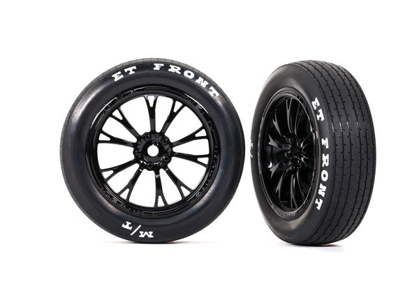 Traxxas 9474 Tires & Wheels, assembled, glued (Weld gloss black Wheels, Tires, foam Inserts) (Front) (2) - TRA9474