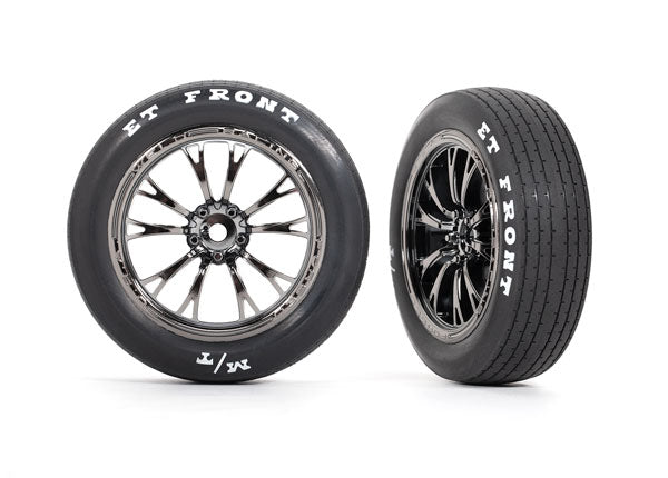 Traxxas 9474X Tires & Wheels, assembled, glued (Weld black chrome Wheels, Tires, foam Inserts) (Front) (2) - TRA9474X