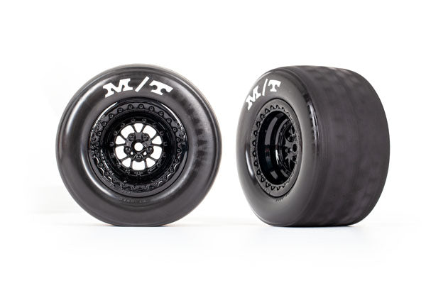 Traxxas 9475 Tires & Wheels, assembled, glued (Weld gloss black Wheels, Mickey Thompson ET Drag Slicks, foam Inserts) (Rear) (2) - TRA9475