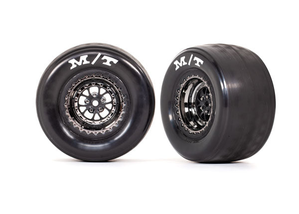 Traxxas 9475X Tires & Wheels, assembled, glued (Weld black chrome Wheels, Tires, foam Inserts) (Rear) (2) - TRA9475X
