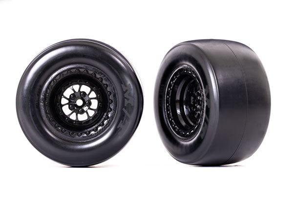 Traxxas 9477 Tires & Wheels, assembled, glued (Weld glossy black Wheels, smoke Tires, foam Inserts) (Rear) (2) - TRA9477
