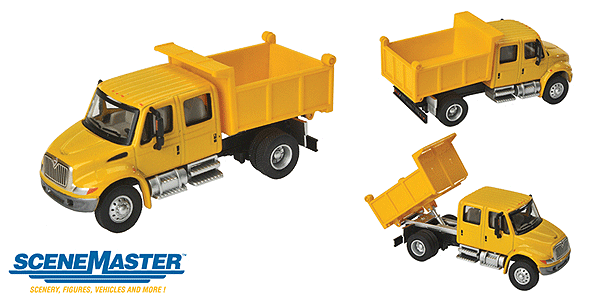 Walthers SceneMaster HO International(R) 4300 Crew Cab Dump Truck - Assembled -- Yellow