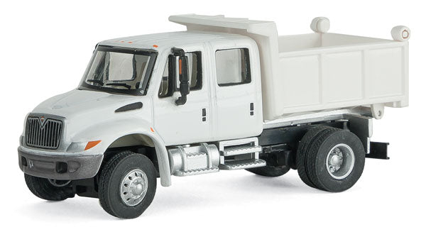 Walthers SceneMaster International(R) 4300 Crew Cab Dump Truck - Assembled -- White w/Railroad Maintenance-of-Way Logo Decals - 949-11634