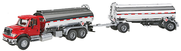 Walthers SceneMaster HO International(R) 7600 Tank Truck with Trailer- Assembled -- Red Cab, Chrome Tanks