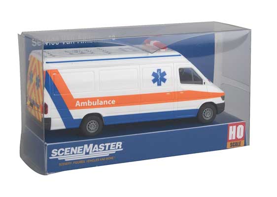 Walthers SceneMaster Service Van - Assembled -- Ambulance (white, orange, blue) - 949-12201