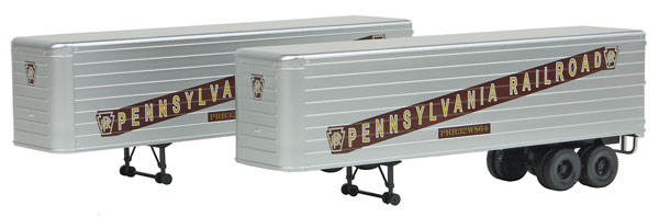 Walthers SceneMaster 35' Fluted-Side Trailer 2-Pack - Assembled -- Pennsylvania Railroad (silver, Tuscan) - 949-2405