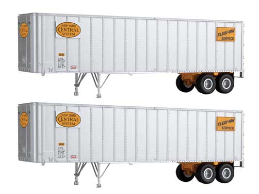 Flexi-Van 40' Trailer 2-Pack - Assembled -- New York Central #1 (Yellow Logo; Flexi-Van Placards, End Doors)