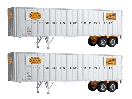 Walthers SceneMaster HO Flexi-Van 40' Trailer 2-Pack - Assembled -- Pittsburgh & Lake Erie (yellow NYC logo, Flexi-Van placards; end doors)