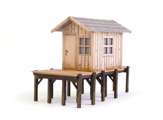 Fisherman's Shanty -- Laser-Cut Wood Kit - 3-9/64 x 1-1/2 x 2-1/8" 8 x 3.7 x 5.4cm