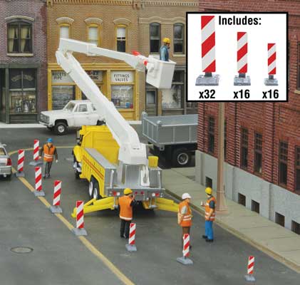 Walthers SceneMaster Construction Lane Markers -- Kit (white, red stripes) - 949-4169