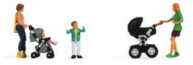 Walthers SceneMaster HO Mothers with Children -- 2 Moms, 2 Kids, 2 Strollers