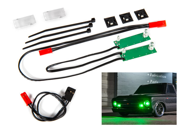Traxxas 9496G LED light set, Front, Complete (green) (includes light harness, power harness, Clear lenses (2), zip ties (3)) - TRA9496G