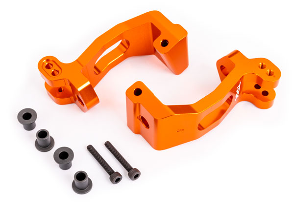 Traxxas 9532T Caster blocks (c-hubs), 6061-T6 aluminum (orange-anodized), left & right/ kingpin Bushings (4)/ 3x20mm CS (with threadlock) (4) - TRA9532T