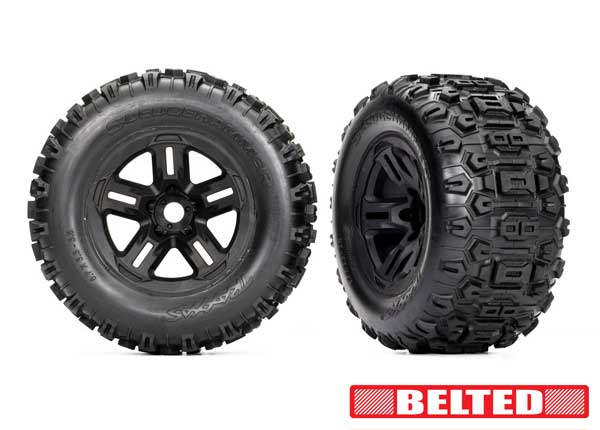 Traxxas 9573 Tires & Wheels, assembled, glued (3.8" black Wheels, belted Sledgehammer Tires, foam Inserts) (2)