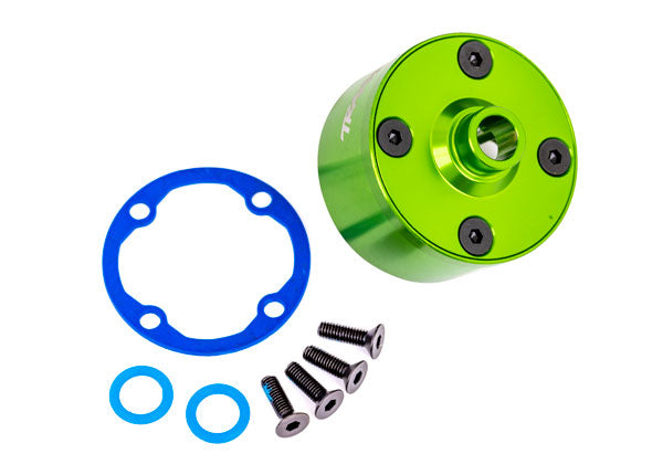 Traxxas 9581G Carrier, Differential (aluminum, green-anodized)/ Differential Bushing/ ring gear gasket/ 3x10mm CCS (4) - TRA9581G